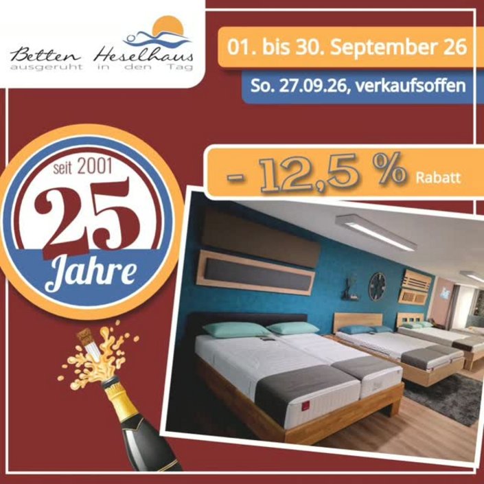 01.09. bis 30.09.26 
-JUBILÄUMSVERKAUF-

Komm vorbei! 😊