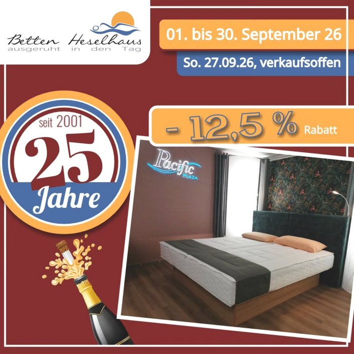 01.09. bis 30.09.26
-JUBILÄUMSVERKAUF-
Komm vorbei! 😊 01.09. bis 30.09.26
-JUBILÄUMSVERKAUF-
Komm vorbei! 😊